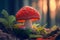 Fantastic wonderland forest landscape with  mushrooms, ferns. Generative AI