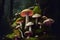 Fantastic wonderland forest landscape with mushrooms and flowers. many different colorful mushrooms Generative ai illustration