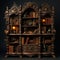 Fantastical 3d Bookcase Model On Black Background