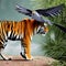 A fantastical combination of a tiger and a bird, with striped fur and majestic wings, prowling through a surreal landscape3, Gen