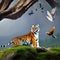 A fantastical combination of a tiger and a bird, with striped fur and majestic wings, roaming through a surreal landscape2, Gene