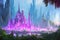 Fantastical Gemstone City: A Pink Crystal Metropolis in a Glowing Forest Wonderland with Generative AI