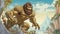 Fantastical Gorilla On Island: Detailed Comic Book Art