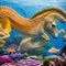 A fantastical seahorse with a unicorn horn, gracefully swimming through an underwater wonderland1, Generative AI