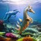 A fantastical seahorse with a unicorn horn, gracefully swimming through an underwater wonderland3, Generative AI