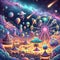 Fantastical Space-Themed Amusement Park. Generative AI illustration