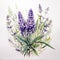 Fantastical Watercolor Lavender With Green Leaves And Flowers