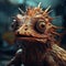 Fantasy alien creature. 3D render. Shallow depth of field. Mysterious extraterrestrial lizard closeup. Bearded dragon in the