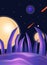 Fantasy alien planet landscape with purple tentacle stones