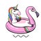 Fantasy animal unicorn on flamingo inflatable circle.