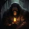 Fantasy Ape Holding Candle In Dark Forest Artwork
