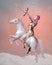 Fantasy archer with pink hair on the unicorn