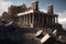 Fantasy Athens landmark Acropolis and the Odeon of Herodes Atticus, Herodeion, just after the sunrise. Neural network AI