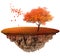 A fantasy autumn landscape with floating island with tree and grass