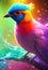 Fantasy background with enchanted colorful bird. fantastic magical multicolored bird illustration. Generative Ai