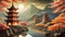 Fantasy background with mysterious ancient Chinese temple in mountains