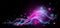 Fantasy banner. Fantastic curving waves and magical glowing stars on black purple background