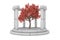 Fantasy Beautiful Autumn Red Tree in the Centre of Stone Antique Podium with Columns. 3d Rendering
