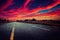 Fantasy beautiful road in colorful sunshine abstract background. Dramatic mysterious fairytale scene with highway under