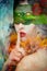 Fantasy beautiful woman silence gesture composite photo