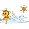 The fantasy bee sits on a cloud of clear weather, doodle icon image