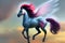 Fantasy being, white horse with fairy wings and purple hair