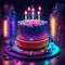 fantasy birthday cake with glowing neon lights