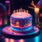 fantasy birthday cake with glowing neon lights