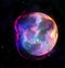 Fantasy bright blue pink planet, 3D illustration abstract moon with spirit flame