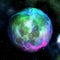 Fantasy bright green pink planet, 3D illustration abstract moon with spirit flame