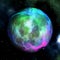 Fantasy bright green pink planet, nebula and shiny stars