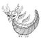 Fantasy cartoon Dragon coloring page for kids and adults. Cute doodle style character Little dragon with wings and horns