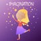 Fantasy cartoon illustration of character blonde girl with stars and letters imagination. Concept vector design