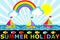 Fantasy cartoon seascape with boats and rainbow