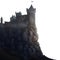 A fantasy castle on a mountain cliff top. Medieval fort. Isolated transparent PNG background.