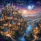 Fantasy Castle at Night with River and Moons 13 - generated with the use of AI