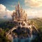 Fantasy castle rises with majestic grandeur. AI Generative.