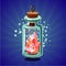 Fantasy catoon bottle with crystal. Bright magic stone. Game design concept.