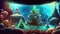 Fantasy Christmas landscape with christmas tree in underwater world