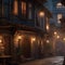Fantasy city of thieves, Lawless city ruled by thieves\\\' guilds and shadowy criminals amidst narrow alleyways and secret passages