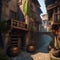 Fantasy city of thieves, Lawless city ruled by thieves\\\' guilds and shadowy criminals amidst narrow alleyways and secret passages