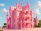 Fantasy classic wooden pink house background. Romantic valentine ambience vibe. generative AI