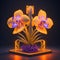 Fantasy Closeup Tropical Orchid Realistic Looking Dark Background Neon Lights Arch Podium Stage Generative Ai Illustration