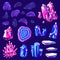 Fantasy collection of agate, gemstones and crystals. Vector illustration