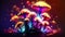 Fantasy color glowing mushrooms. Loop Animation.