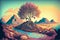 Fantasy colorful landscape with desert and mountains created with generative Ai techonology