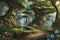 Fantasy concept background of stunning forest landscape fantasy environment