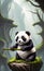 Fantasy cute panda by magical jungle background