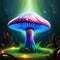 Fantasy dark forest with glowing mushroom , vector illustration