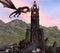 Fantasy Dragon and Dark Tower 3D Illustration